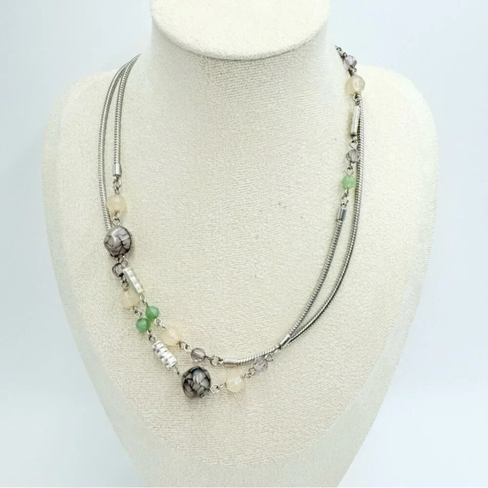 Loft Gem Stone Beaded Silver Tone Long Necklace